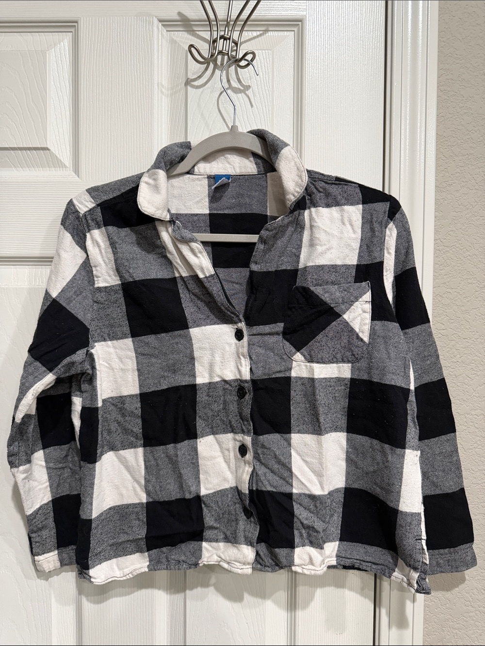 Old Navy Women’s Black & White Buffalo Plaid Pajama Top Small Petite